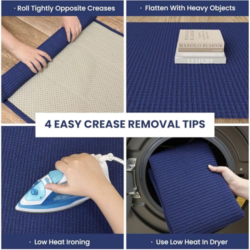 Washable Exrea Long Hallway Runner Rug 3x20 Non Slip Rubber Backed Kitchen Runner Entryway Runner Indoor, Woven Rugs Floor Carpet for Kitchen Hall Entryway, Royal Blue/Navy