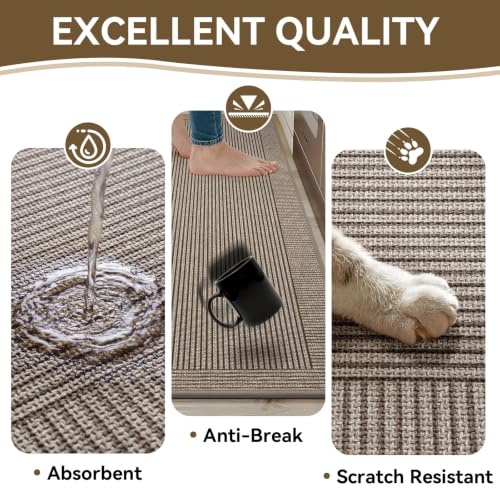 Kitchen Rugs Set of 2, Kitchen Mats for Floor,20x32+20x47 Brown