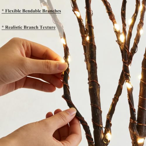 Hairui Lighted Brown Branches Battery Operated with Timer 32IN 100 LED Fairy Lights, Willow Branch Lights for Home Bedroom Fireplace Christmas Holiday Decoration Indoor Outdoor Use (Vase Excluded)