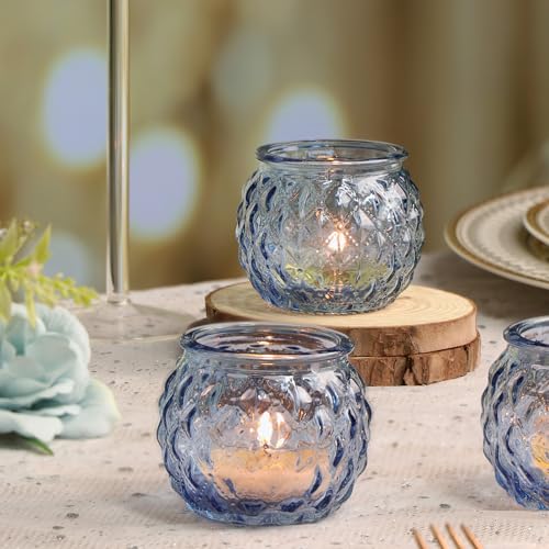 24 Pcs Blue Votive Candle Holders Round Glass Candle Holders Bulk