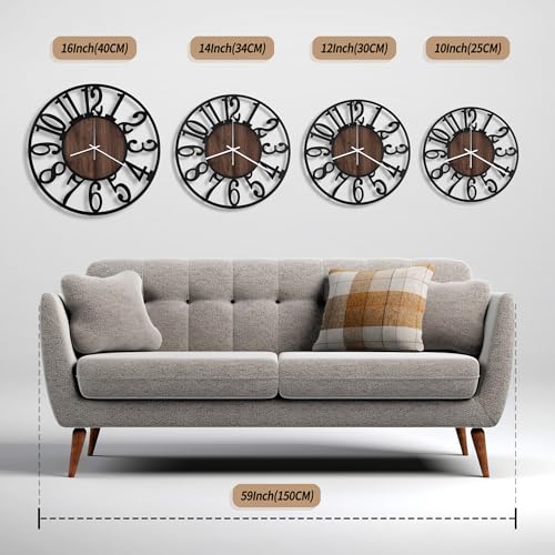 Maxstar Wall Clock Battery Operated,Silent Non-Ticking Modern Rustic Metal Round Clocks Small for Living Room/Bedroom/Office/Kitchen/Farmhouse Home Decor-12 Inch(Brown-Wood)