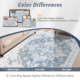3x5 Washable Rug, Vintage Medallion Small Carpet for Living Room and Bedroom, Low Pile Indoor Entryway Rug with Non-Slip Silicone Backing, Non-Shedding, Blue/Gray