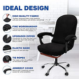NeColorLife Stretchable Office Chair Cover with Armrest Covers - Zippered High Back Seat Cover for Extra Large Executive Desk Chairs,Big Tall Man (X-Large Size, Black)
