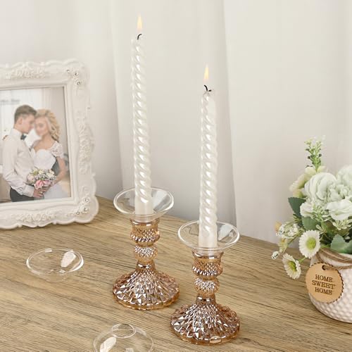 OwnMy Gold Glass Taper Candle Holders Decorative Glass Candlestick Holders