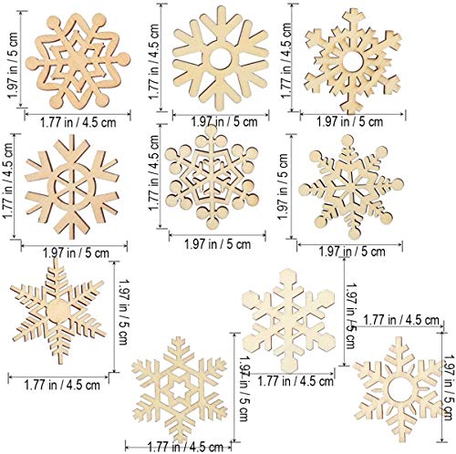 T-Antrix 50pcs DIY Wooden Snowflakes Unfinished Wood Ornaments Cutouts Christmas Wood Snowflake for Christmas Decoration Christmas Tree Hanging Embellishments and Craft DIY with Strings