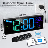 XREXS 16.3" Bluetooth Large Digital Wall Clock with Remote Control, Auto Time Sync, 6 Color Night Lights Adjustable Dimmer 10 RGB Color Changing Large Display for Home, Gym, Office and Classroom