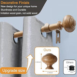 Wood Curtain Rods for Windows 48 to 84 Inch(4-7ft),1 Inch Heavy Duty Curtain Rods with Imitation Wood Grain Finials, Boho Adjustable Drapery Rod of Window Treatment