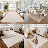 Vaukki 5x7 Area Rug for Living Room, Soft Fluffy Washable Modern Floral Indoor Floor Mat, Non Slip Shaggy Boho Accent Throw Carpet for Bedroom, Living Room, Nursery and Dining Room, Beige