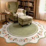 Lahome Round Dining Room Rug 6ft, Green Floral Area Rug