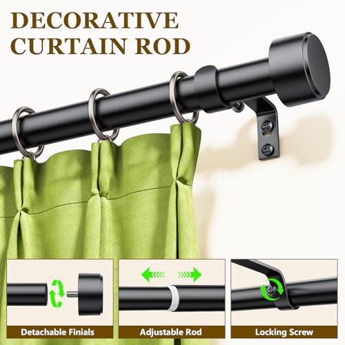 Curtain Rods for Windows 32-96 Inch, 1 Inch Adjustable Black Curtain Rod Set with Brackets, Easy Install