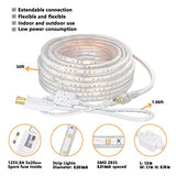 SURNIE LED Rope Lights Outdoor Waterproof Warm White, 50ft Outside Bright Lighting Cuttable Connectable Flexible 110V Cool Clear Flat 3000K, Indoor Deck Patio Christmas Camping Decor, Not Tube Rope