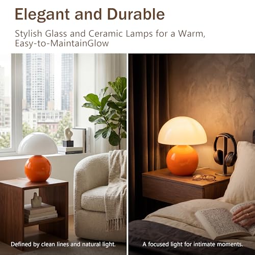 Mushroom Lamp Table Lamp for Bedroom,Desk Bedside Small Lamps for Living Room Night Stands,Mushroom Decor Cute Mini Modern Mid Century Lamps,Unique Aesthetic Home Living Room Decor(Orange)