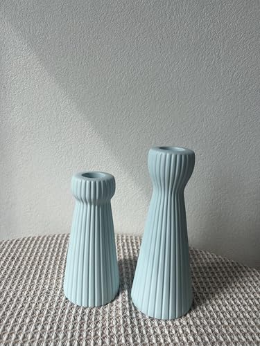 Taper Candle Holders for Candlesticks Ceramic Candle Stick Candle Holder- Set of 2 Decorative Candle Stand for Wedding Decor,Dinner Party and Table Centerpieces,Housewarming Gift Blue