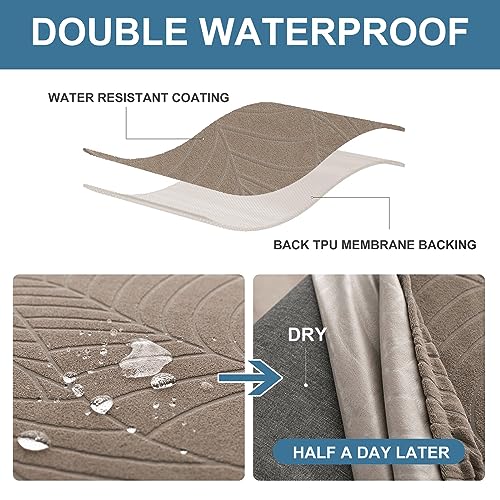 Genina Waterproof Seat Covers for Dining Room Chairs, Stretch Chair Seat Covers Removable Washable Dinning Room Kitchen Chair Cushion Slipcovers (Leaves-Taupe, 4 PCS)