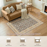 Washable Area Rug 5x7 Non-Slip Floral Boho Carpet, Floral Brown
