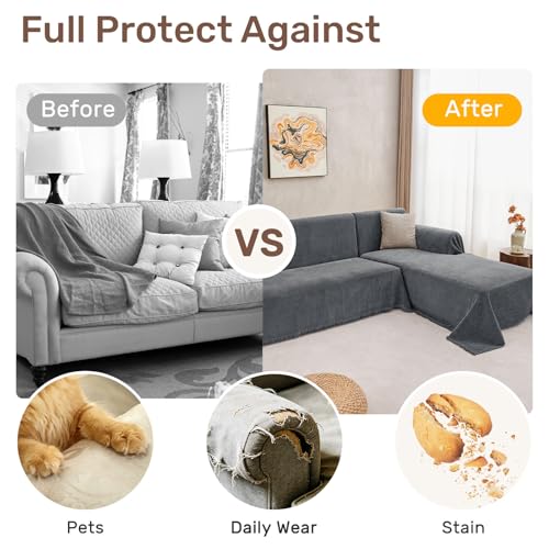 Sectional Couch Covers, 2 Pieces Washable L Shaped Couch Covers Sofa Blanket for Dogs Pet Friendly Sectional Sofa Slipcovers Furniture Covers,71"x 110"+ 71"x 118",(X-Large,Dark Gray)