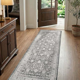 jinchan 2x6 Vintage Floral Runner Rug, Washable Non Slip, Grey