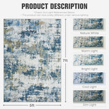 5x7 Area Rugs for Living Room: Washable Soft Blue Abstract Bedroom Carpet