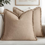 MIULEE Boho Linen Fringe Decorative Euro Throw Pillow Covers Camel 26x26