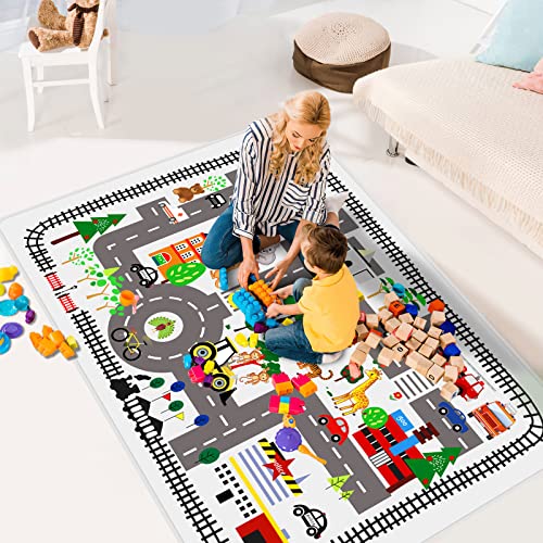 5x7ft Kids Town Road Play Rug - Car Playmat, Kids Rugs for Playroom Car Mat Town City Road Traffic Rugs, Extra Large Boys Kid Cars Track Play Rug (Style Five, 78.7X 59 INCH)