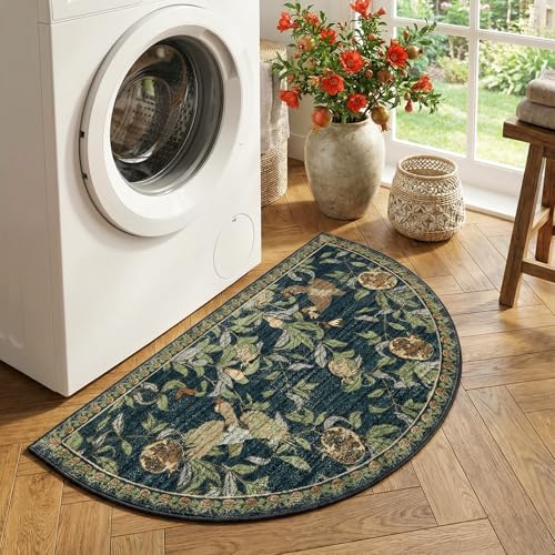 jinchan 2x3 Half Circle Floral Vintage Washable Entryway Rug, Blue/Green