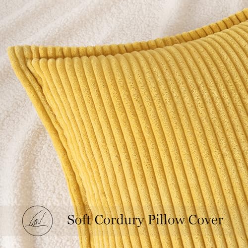 Mecatny Corduroy Fall Throw Pillow Covers 24x24 Set of 2 Mustard Yellow