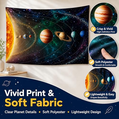 Outer Space Planet Tapestry, Universe Galaxy Solar System Earth Art Tapestries Wall Hanging for Men Kids Bedroom College Dorm Living Room Office Science Decor 40X30", Cool Hippie Poster Blanket