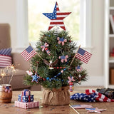 Gejoy 6 Inch 4th of July Tree Topper 250th Anniversary Glitter Star Tree Topper Patriotic American Flag Red White Blue Trees Decor for Indoor Outdoor Home Office Independence Day Memorial Day Decor