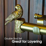 1-1/8 Inch Diameter Brushed Gold Curtain Rod with Bird Design Finials, 36-72'' Telescoping Double Curtain Rods for window width 24-68 inch, Decorative Drapery Rods for Bedroom,Living Room