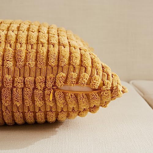 Fancy Homi Decorative Throw Pillow Covers for Bed Couch Bedroom Bench, Soft Lumbar Corduroy Solid Pillow Case, Rustic Farmhouse Boho Room Décor, 20" x 12" (Pack of 1), Mustard Yellow