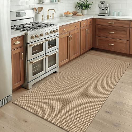 KOZYFLY Boho Rugs for Entryway 3x5 ft Washable Area Rug Non Slip Rubber Backed Entry Rug Woven Indoor Door Mat Cotton Kitchen Rugs Floor Carpet for Entryway, Foyer, Backdoor, Orange Beige/Tan/Brown