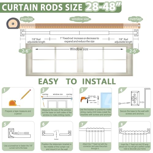 TVWOO Bronze Wrap Around Curtain Rods 28 to 48":Blackout Adjustable Window Curtain Rod,Room Darkening Heavy Duty Curved French Metal Single Drapery Rods for Bedroom Kitchen Easy Install,Antique Bronze