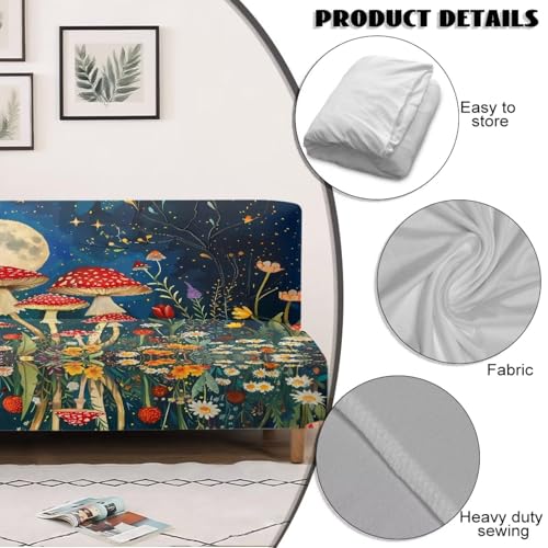 Mushroom Starry Night Futon Covers, Armless Sofa Covers, Stretch Sofa Bed Cover, Washable Futon Slipcover Furniture Protector for Kids, Pets, Dog and Cat