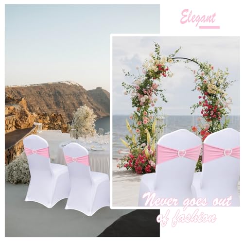 Pink Chair Sashes 100 Pack Spandex Pink Sashes for Chairs Stretch Chair Sashes Clearance with Heart Buckle Slider for Wedding Banquet Party Decorations