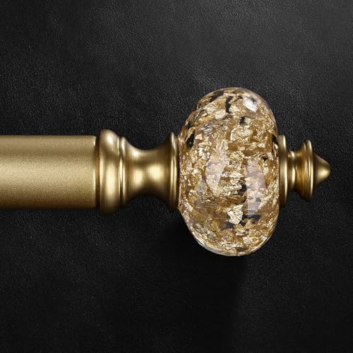 Gold Curtain Rod for Windows 66 to 120 Inches, 1'' Heavy Duty Adjustable Modern Drapery Rods with Unique Crystal Finials, Luxury Decorative Curtain Rods, Size: 30-120''