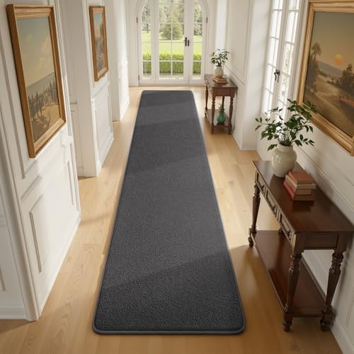Runner Rug for Hallway, 2x10 Dark Grey Washable Non Slip Runner Rug