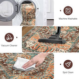Yamaziot Washable Runner Rug, 2x8 Non-Slip Boho Vintage Hallway Rug Runner with Rubber Backing, Stain Resistant & Low Pile Faux Wool Distressed Carpet Runner for Bedroom, Kitchen, Laundry, Entrance