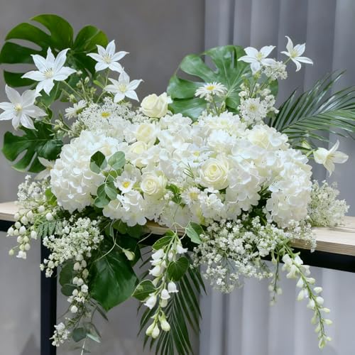 100 Pcs Faux White Hydrangea Artificial Flowers Bulk, Fake Silk Hydrangea Flowers Heads with Stems for Wedding Decorations Garden Party Baby Shower Porch Home Decor Table Centerpieces