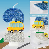 2st Birthday Number Candles for School Bus Blue and Silver Birthday Decorations for Boys for Cakes, Parties, Anniversary Celebrations, Bakery Decorations (Number-02)