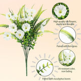 Artificial Flowers for Outdoors 12 Bundles White Artificial Petunias Fake Flowers UV Resistant Shrubs Plants with Fern for Indoor Outside Hanging Planters Home Garden Spring Summer Decorations