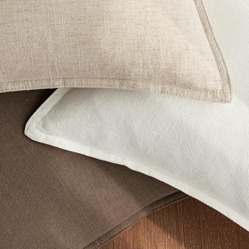 26x26 Inch Set of 2 Euro Sham Decorative Linen Solid Throw Pillow Covers Boho Accent Farmhouse Pillowcases Modern Netural Home Decor for Bed Couch Sofa Living Room,Cream White