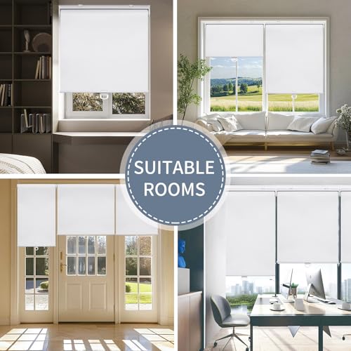 SHADEMOON Cordless Blackout Window Roller Shades, Pull Down Spring System Indoor Blinds, Room Darkening Waterproof UV Blocking Thermal Insulated Fabric for Home Office (White,Width 26",Height 72")
