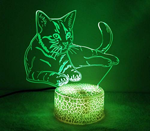Creative 3D Cat Night Light 16 Colors Changing USB Power Remote Control Touch Switch Decor Lamp Optical Illusion LED Table Desk Lamp