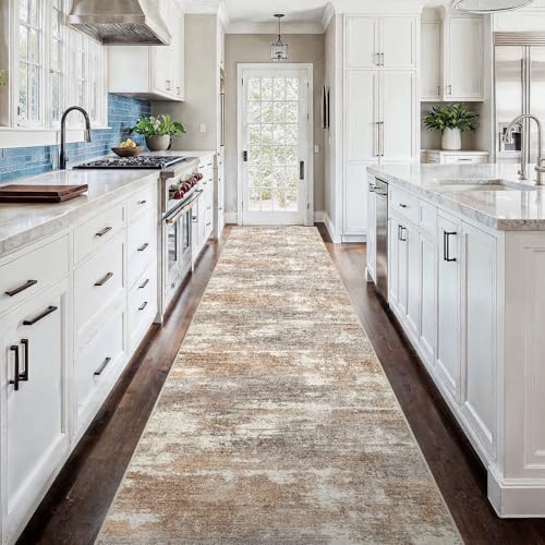 3x18 Runner Rug Washable Abstract: Non Slip Hallway Floor Mat Brown/Brick