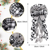 Christmas Bow Tree Topper Large Christmas Tree Topper Buffalo Decorative Bow with 24 Buffalo Wish Tree Ornament for Christmas Tree Decoration(Black and White)