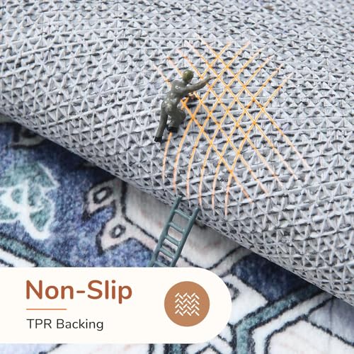 OPPODREAM Soft Area Rugs 5x7, 5x7 Washable Rug with Non Slip Backing, 5 x 7 Faux Cashmere Low-Pile Carpet, Navy Blue & Gold