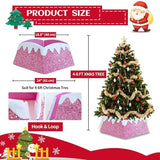 Christmas Tree Collar 24 inch Sequin Tree Skirt, Xmas Tree Square Stand Base Cover for Christmas Artificial Tree Holiday Home Decor, Snow Mountain, Pink