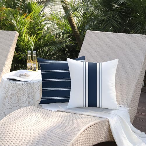 DFXSZ Outdoor Pillow Covers 18x18 Inch Set of 4 Navy Blue Waterproof Modern Geometry Throw Pillows Outdoor Summer Waterproof Decor for Patio Funiture Garden Polyester Cushion Covers 013N18