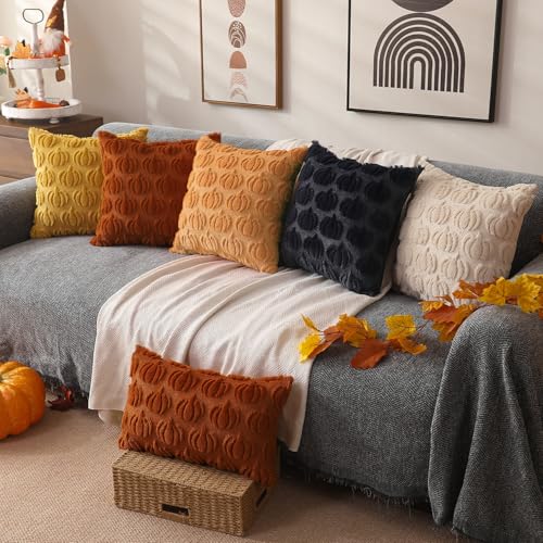 DFXSZ Fall Pillow Covers 16x16 2Pcs Light Orange Pumpkin Fall Decorations