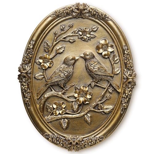 Vintage Bird Wall Sculpture,Antique Wall Decor,Retro Art Birds Sculpture,Hand Painted Wall Decoration with Embossed Couple Birds Design,Vintage Wall Decor for Living Room Bedroom Dining Room Hallway, Housewarming Gifts